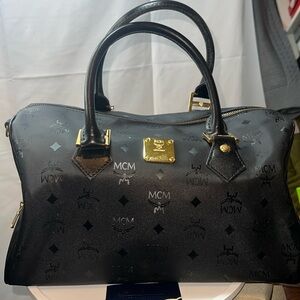 MCM Black Satchel with Gold Details